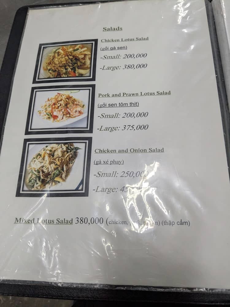 バインセオ46Aのメニュー。サラダのページ