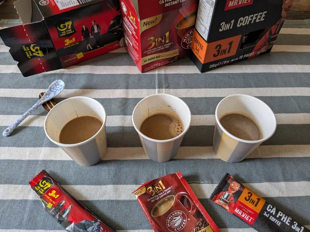 ベトナムインスタントコーヒーのG7、HIGHLANDS、MR.VIETを作ったところ